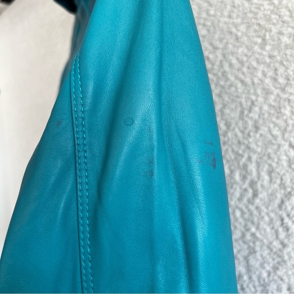 Lafayette 148 New York Women’s Teal 100% Leather Zipper Jacket Size 2 - Picture 13 of 16